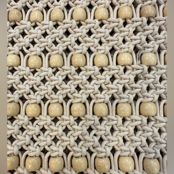 Macrame beach bag with wood, beading, design and wooden circular handles  boho - Picture 3 of 6